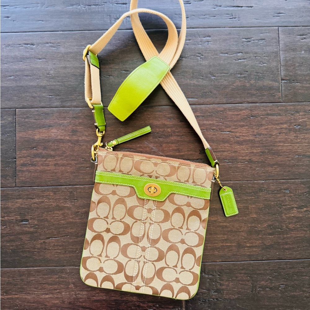 Coach Signature Crossbody Bag in Tan and Green